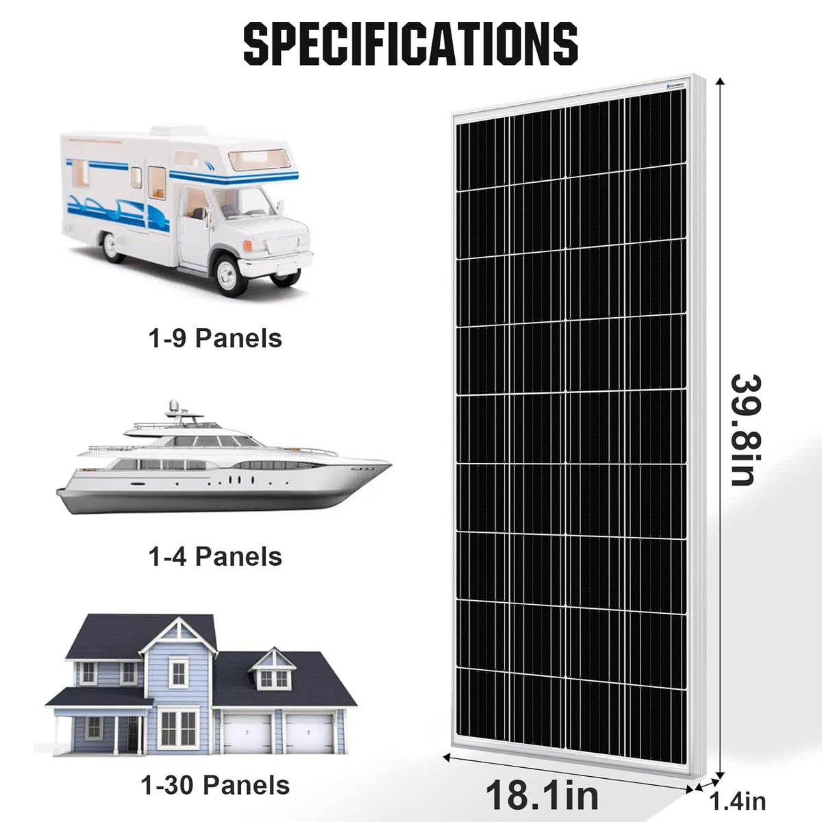 2pcs 100 Watt 12 Volt Monocrystalline Solar Panel C145