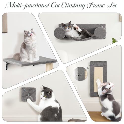 5-in-1 Wall-Mounted Cat Climber Set with House, Bridge, Steps, Scratcher, Hammock, Shelves Q44124