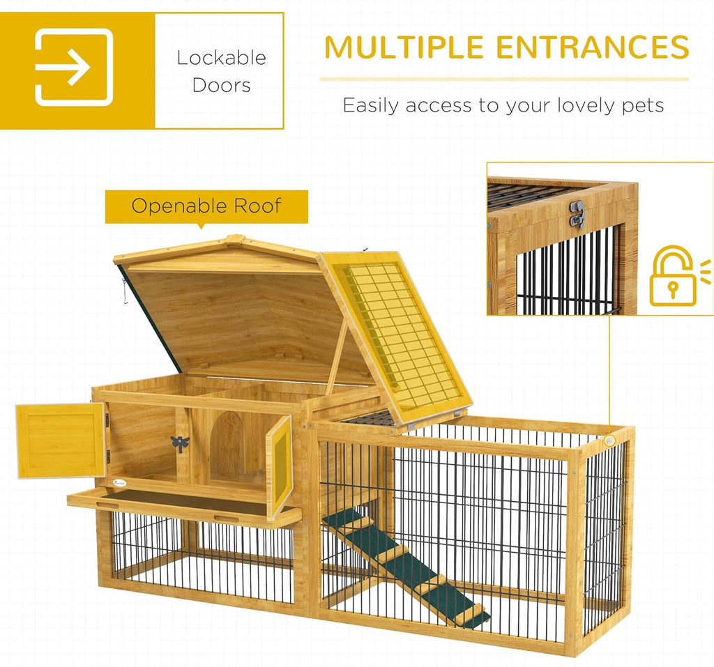 Yellow Wooden Rabbit Hutch with Removable Tray U59940