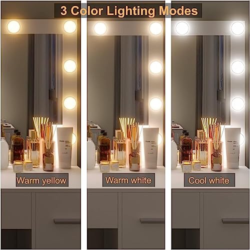 White Vanity Desk with Lighted Mirror and Drawers Z3224