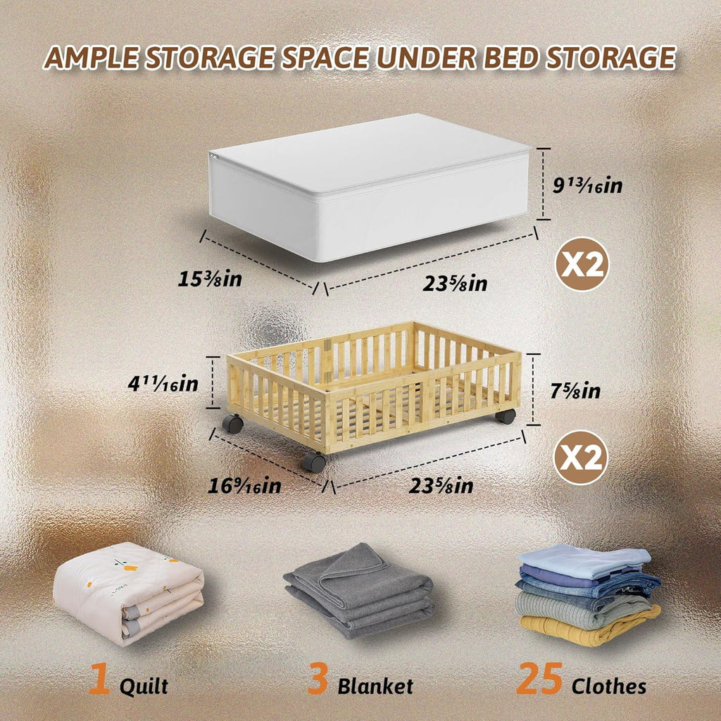 White 2 Pack Large Wood Rolling Underbed Storage Drawers Q23476