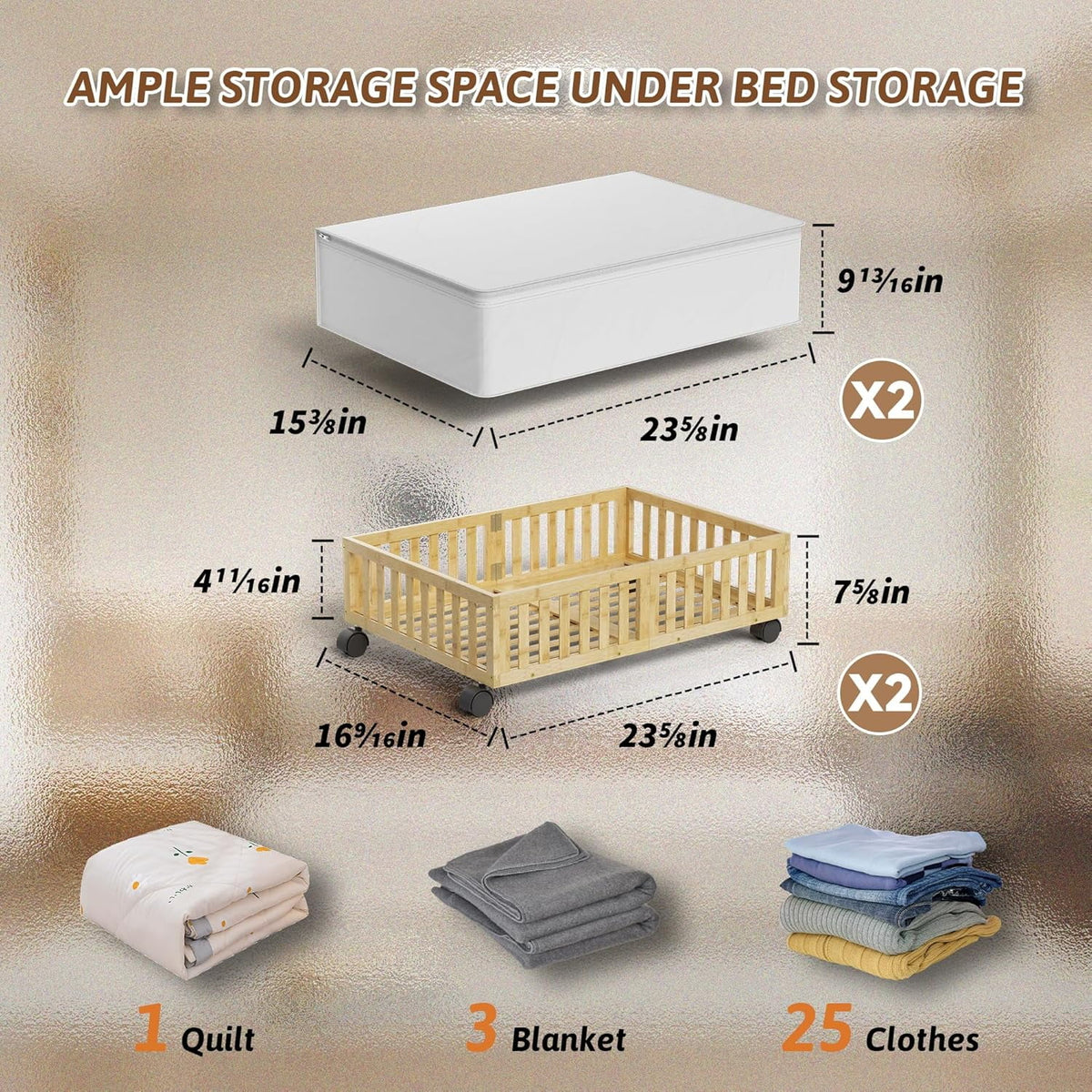 White 2 Pack Large Wood Rolling Underbed Storage Drawers Q23476
