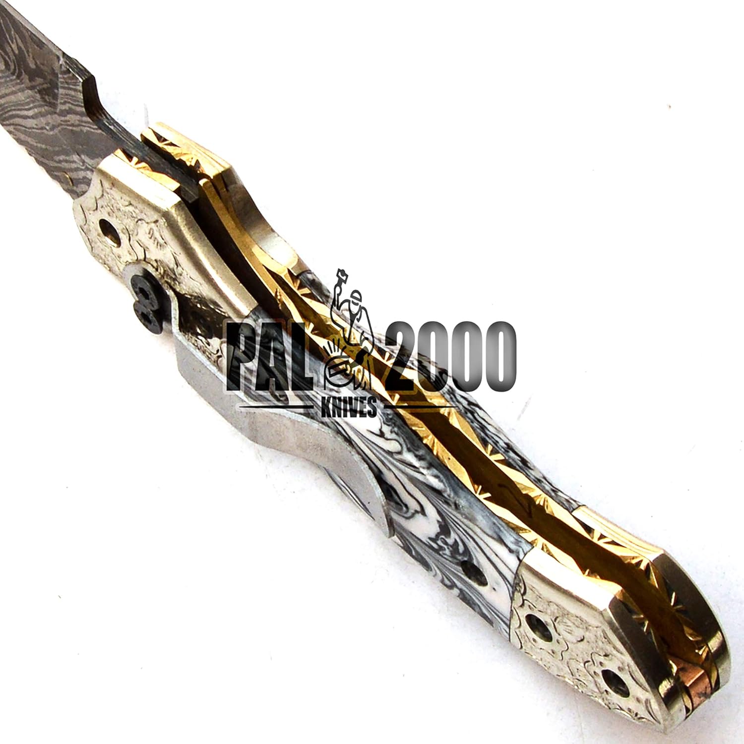 Handmade Damascus Steel Folding Pocket Hunting Knife with Sheath G210