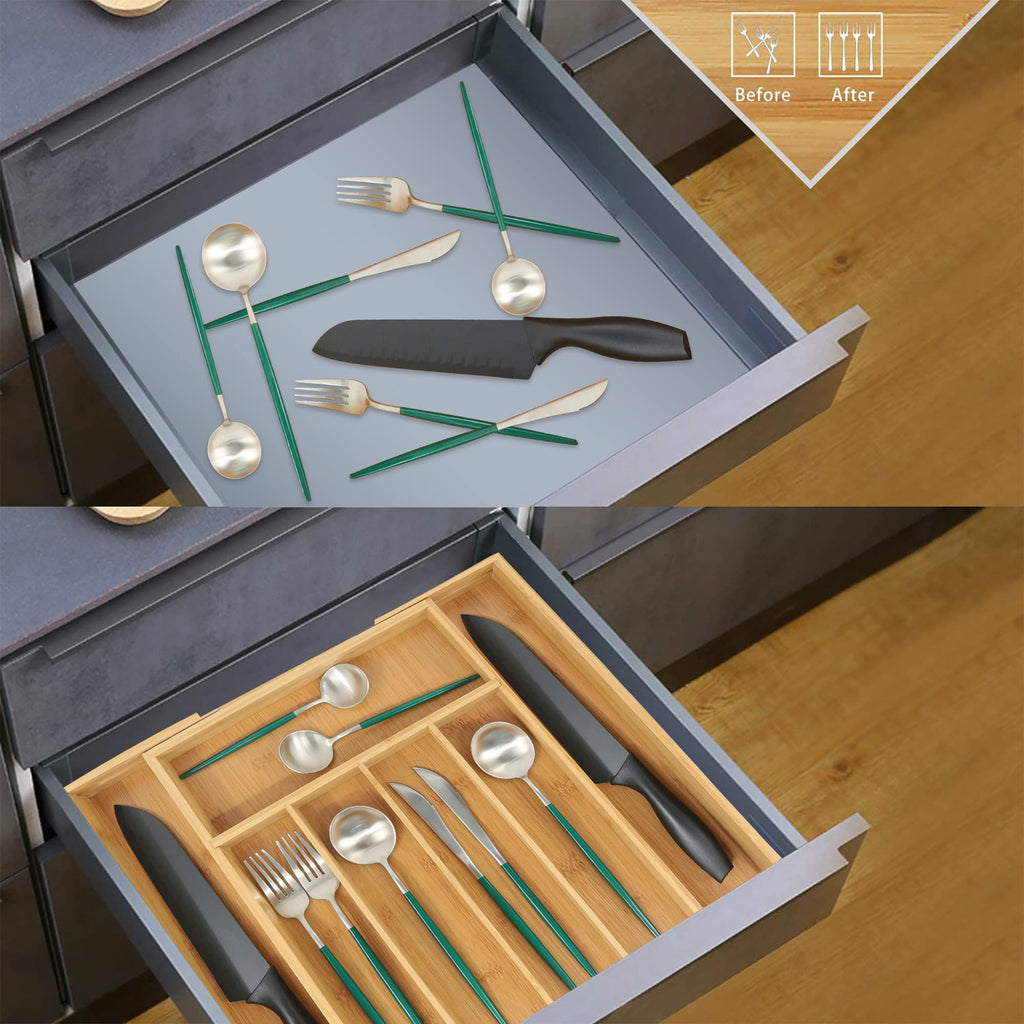 Bamboo Drawer Organizer with Adjustable Dividers, Medium, Brown P439