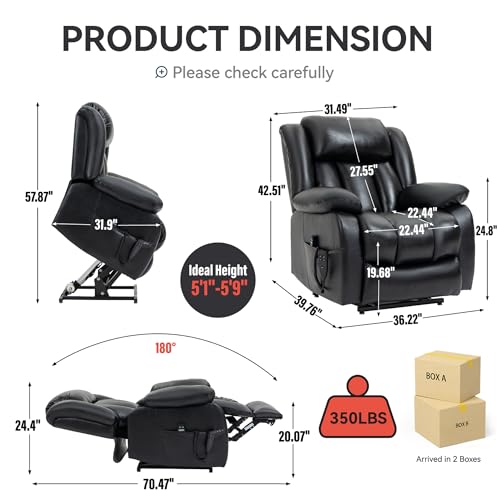 Electric Power Lift Recliner Chair with Genuine Leather Upholstery (Black) V222