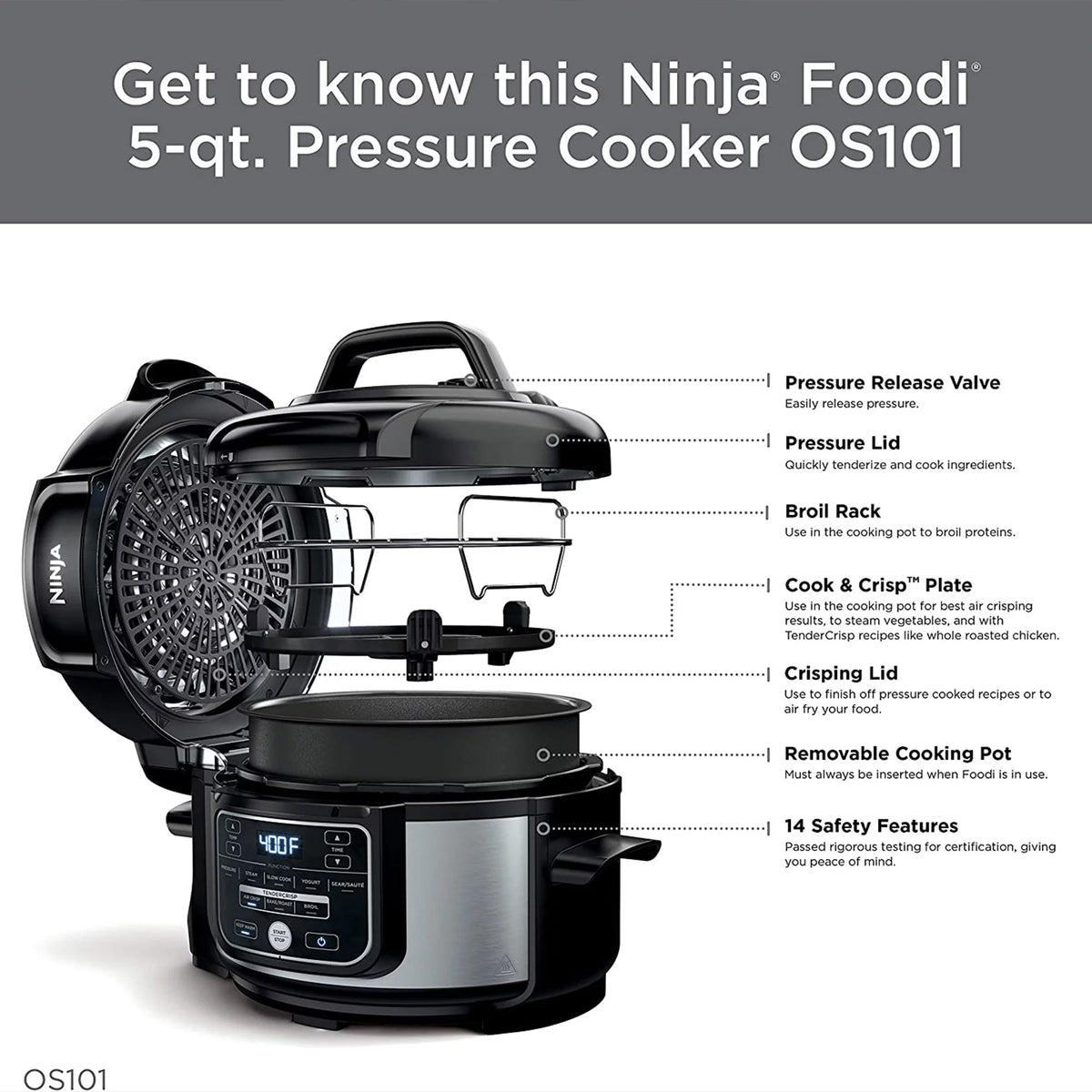 Silver 9 in 1 Pressure Cooker and Air Fryer Q19124