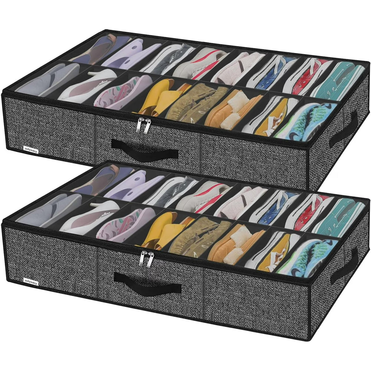 Black Linen-like Underbed Shoe Storage Organizer U8950