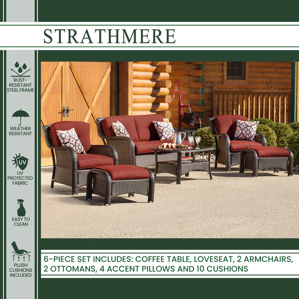 6-Piece Wicker Outdoor Conversation Set, Crimson Red E281055