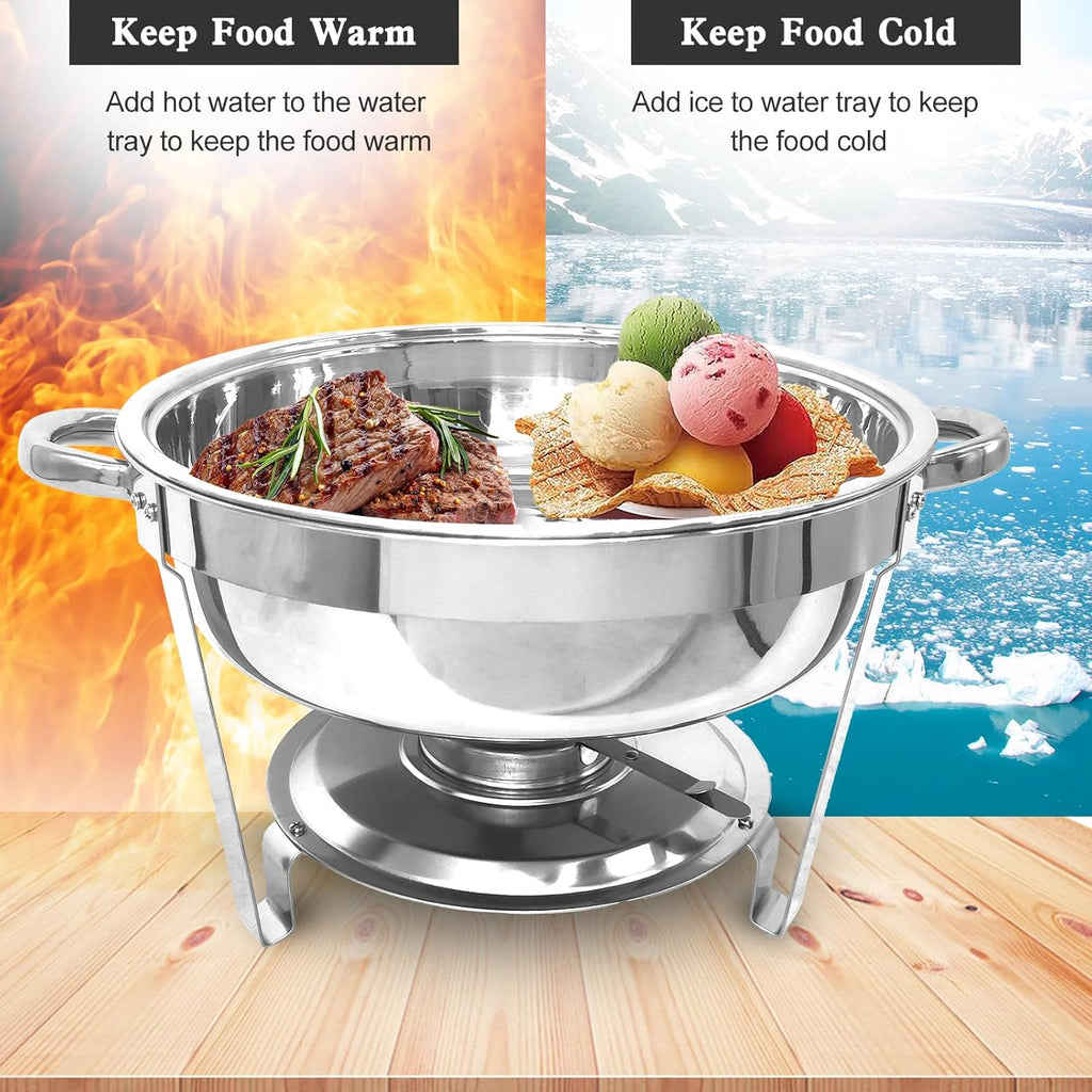 5 Qt Stainless Steel Round Chafing Dish Buffet Set 6 Pack V2605