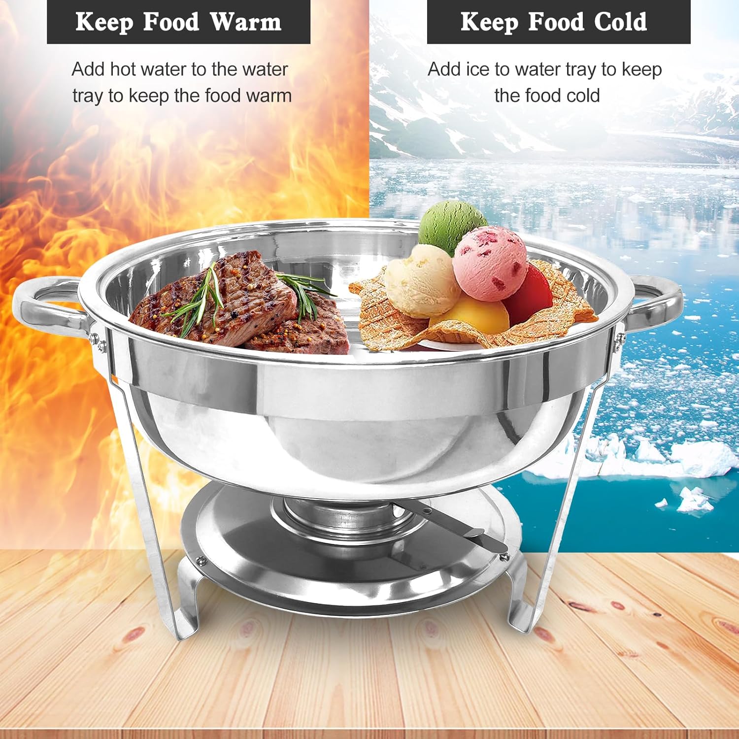 5 Qt Stainless Steel Round Chafing Dish Buffet Set 6 Pack V2605