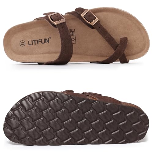Women's Genuine Suede Cork Footbed Sandals with Adjustable Buckle J18238