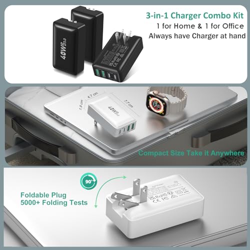3 Pack Slim Flat Dual Port USB Wall Charger J7508