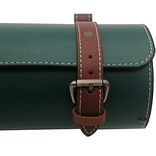 Black Leather Bike Handlebar Bag with Wood Under Seat F773065