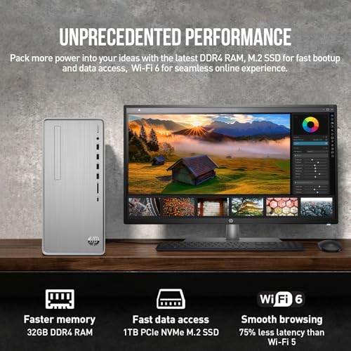 AMD Ryzen 5 Desktop Computer Tower, 32GB RAM 2TB SSD, Windows 11 Pro Y5936