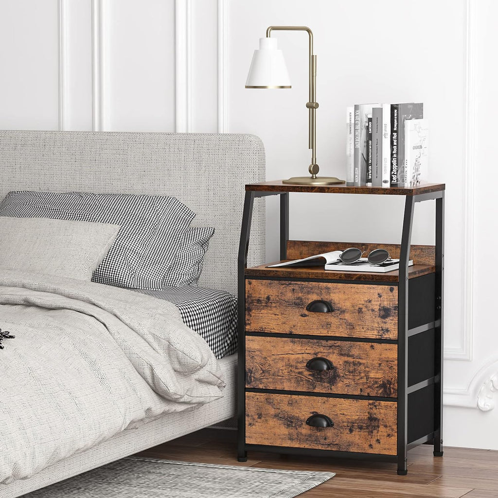 Vertical End Table and Nightstand with 9 Large Drawers, Metal Frame C7487
