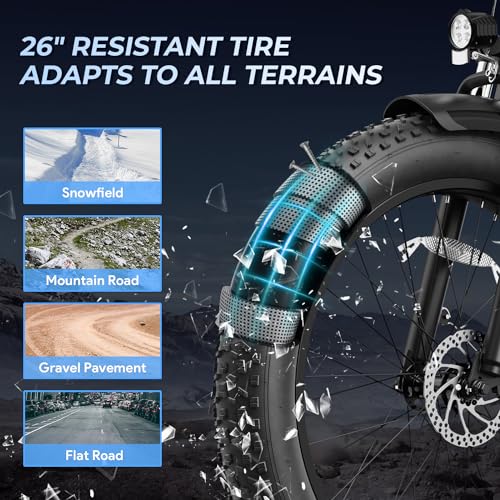 26'' x 4.0'' Fat Tire Electric Mountain Bike with 480Wh Battery 7 Speed U7654