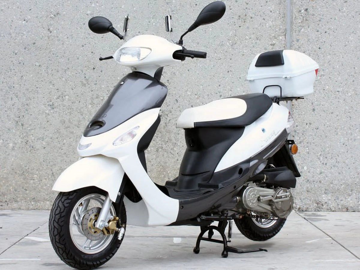 White 50cc Moped Scooter with 10" Wheels and Rear Trunk W2844