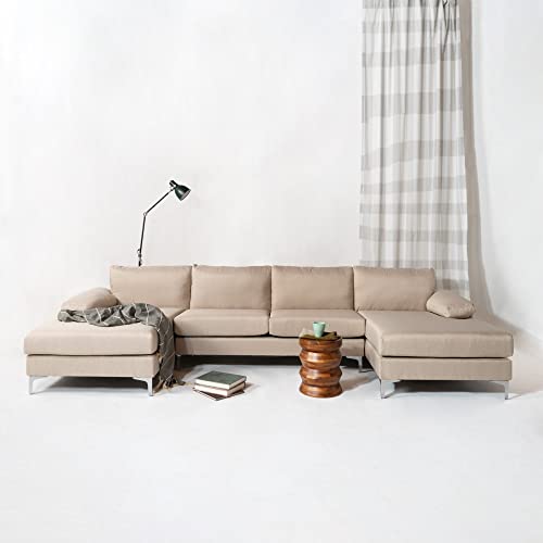 Linen Fabric U-Shape Sectional Sofa with Double Extra Wide Chaise Lounge F883