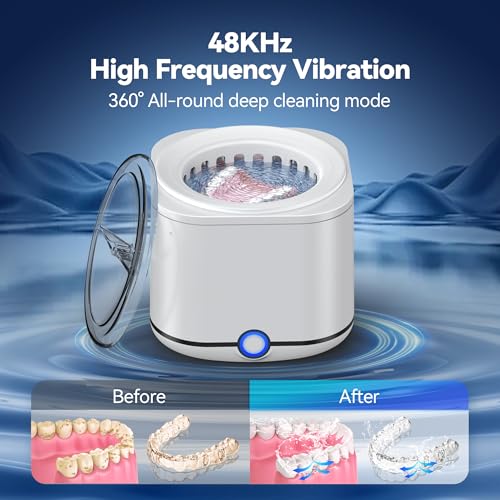 48kHz Ultrasonic Retainer Cleaner with 7.8OZ Dental Cleaning Pod V712