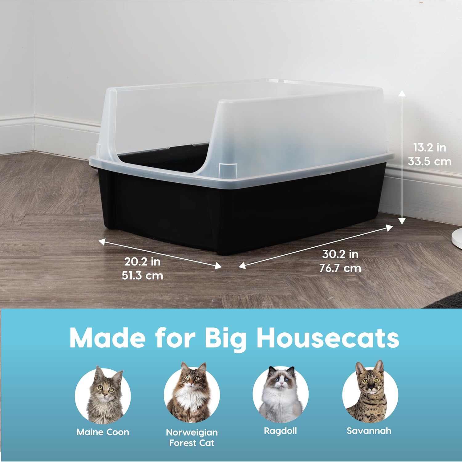 Black Open Top High Sided Cat Litter Box Y97622