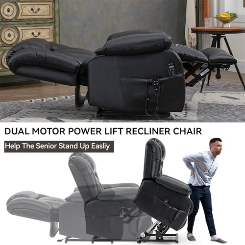 Electric Power Lift Recliner Chair with Genuine Leather Upholstery (Black) V222