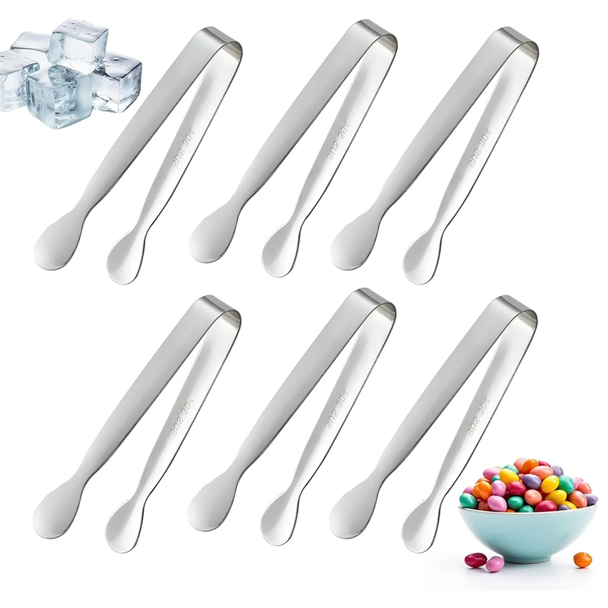 6PCS 4.25Inch Stainless Steel Small Tongs K485346
