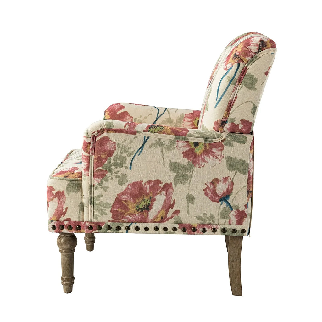 Set of 2 Floral Fabric Upholstered Accent Armchair with Nailhead Trim P865019