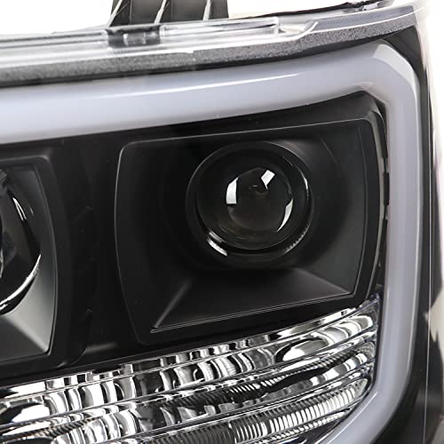 LED Light Bar Chrome Housing Projector Headlights for GMC Sierra 1500 2500HD 3500HD Left Right Pair Headlamps Assembly R4309