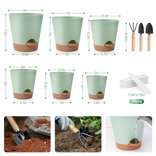 Self Watering Plastic Plant Pots with Drainage Hole and Saucers Q590857