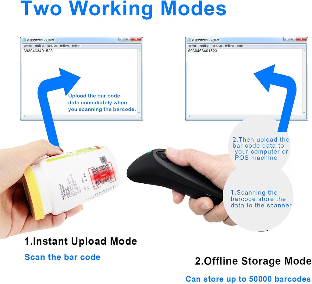 2 Pack Bluetooth Wireless Barcode Scanner O121