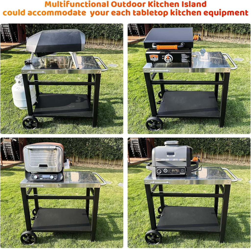 Outdoor Grill Cart Table with Wheels W662