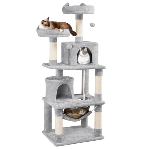 Dark Gray Cat Tree with Platform, Hammock, Scratching Posts L941351