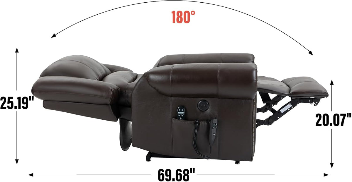 Brown Genuine Leather Power Lift Recliner Chair with Heat Massage M553795