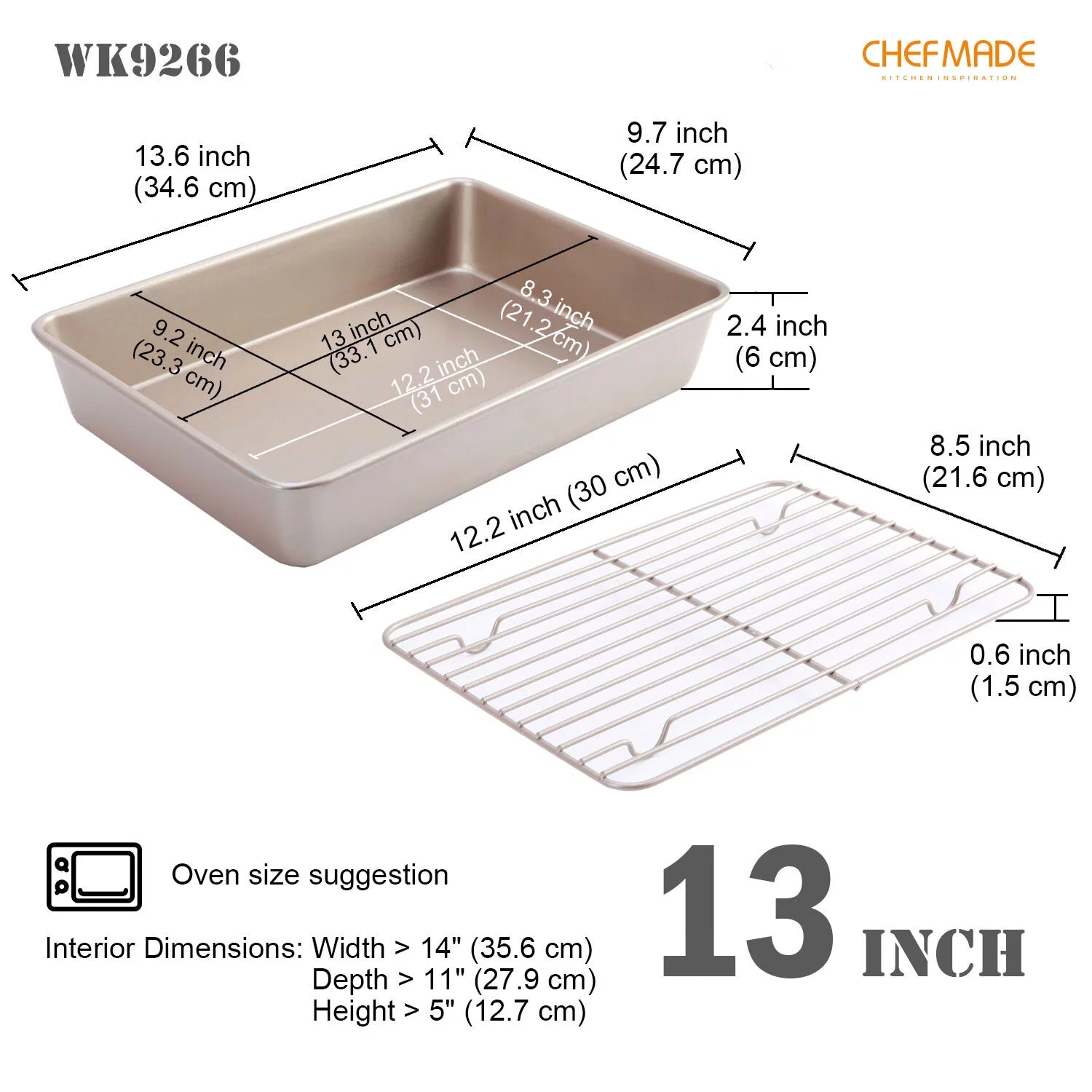 13-Inch Non-Stick Rectangular Roasting Pan with Cooling Rack L870