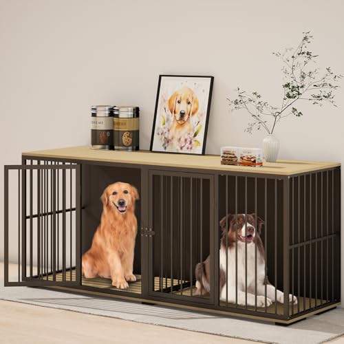 71.6'' Metal Steel Frame Double Dog Kennel with 2 Rooms and Removable Divider Black E814