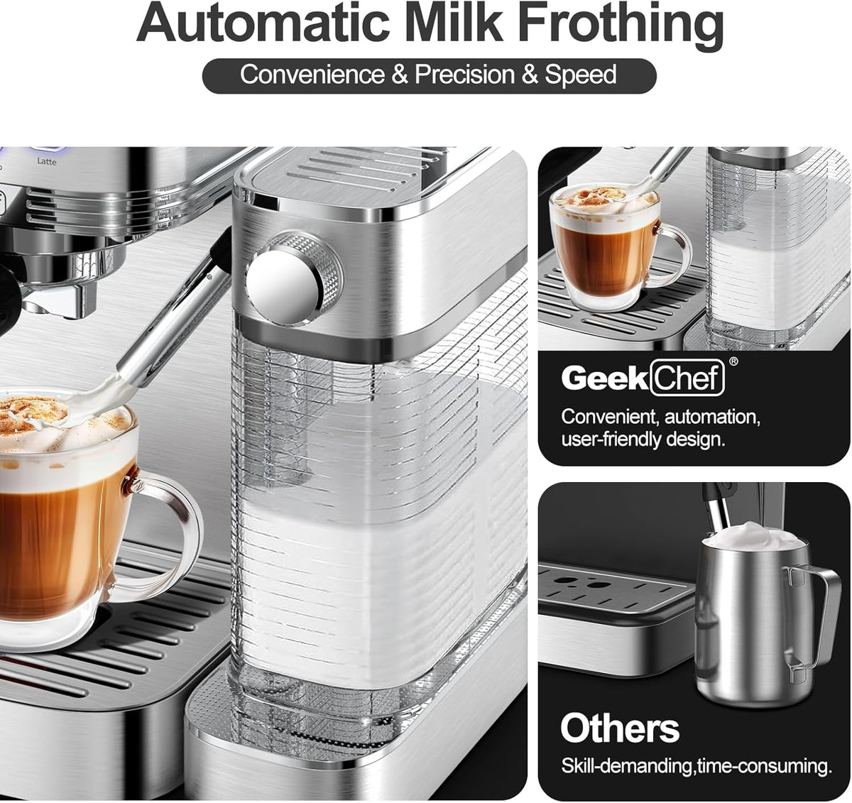 7-in-1 Espresso Machine with Automatic Milk Frother, 20 Bar, Stainless Steel N30776