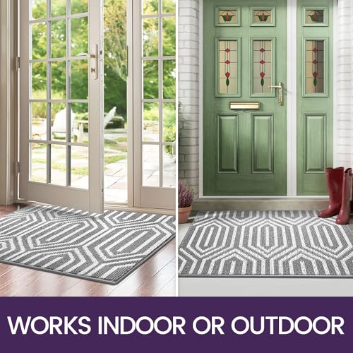 Non Slip Washable Entry Doormat, 35"X59", Grey Q611