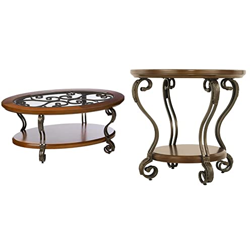 Dark Brown Oval Coffee Table with Glass Top and Shelf M955501