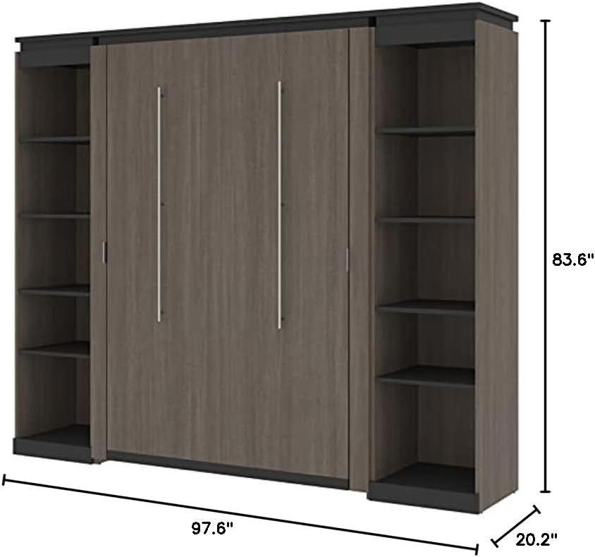98" Full Murphy Bed with 2 Narrow Bookcases in Bark Gray Z59103