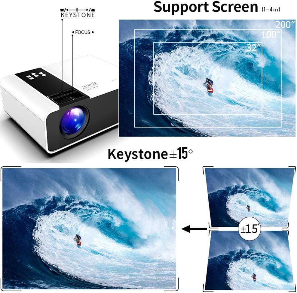 Mini Projector, 1080P HD Supported Portable Movie Projector with 45000 Hrs LED Lamp Life E692
