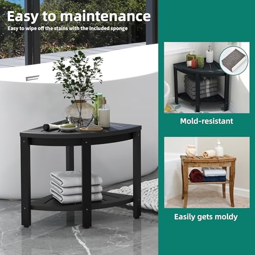 Black Poly Lumber Corner Shower Bench with Storage Shelf U752