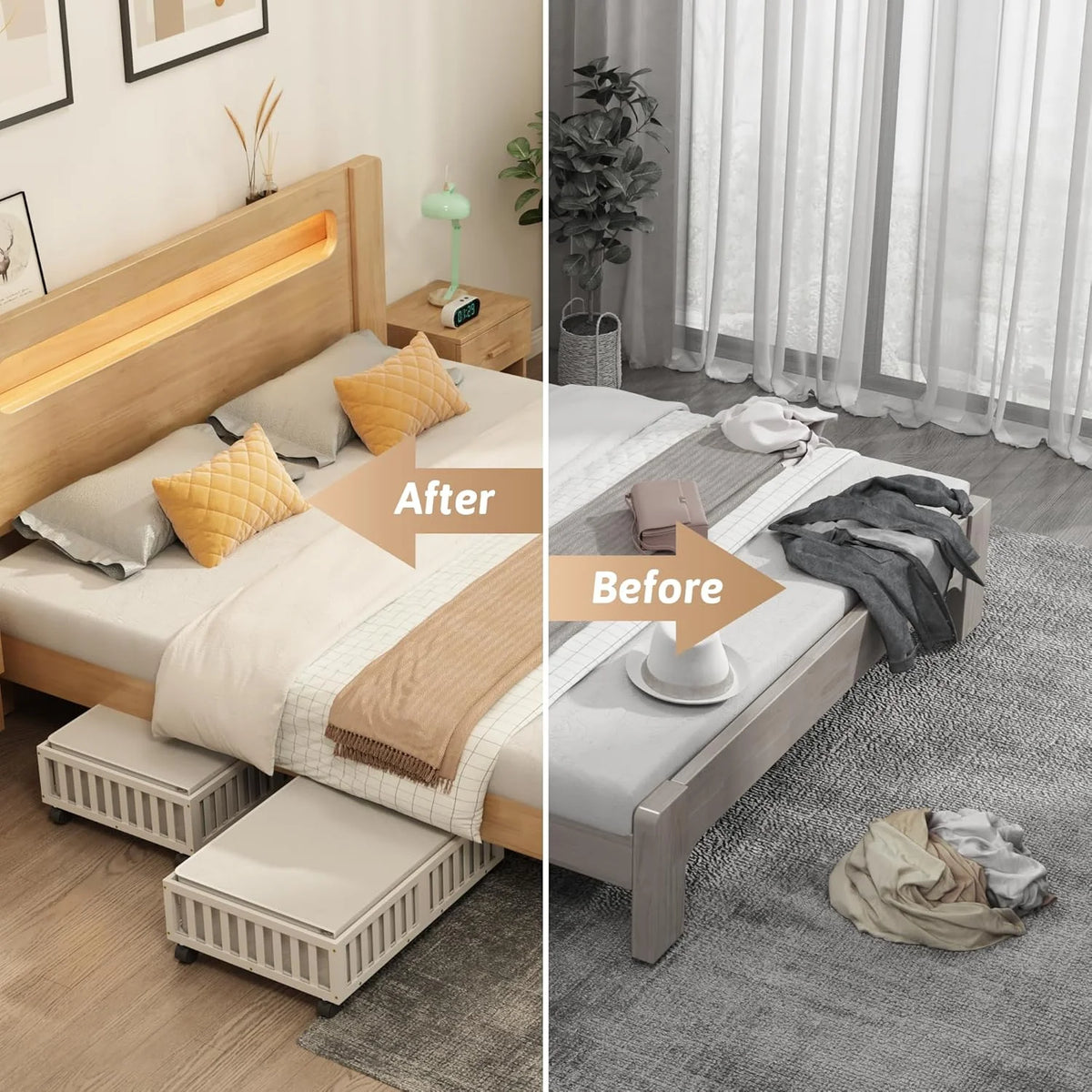 White 2 Pack Large Wood Rolling Underbed Storage Drawers Q23476
