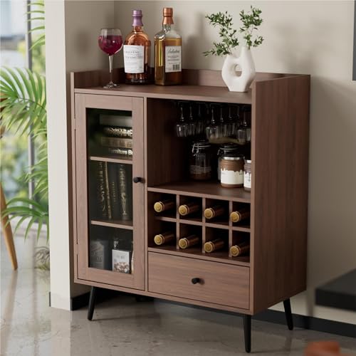 Brown Wood Coffee Bar Cabinet with Storage F94409