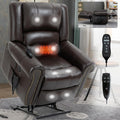 Brown Genuine Leather Power Lift Recliner Chair with Heat Massage M553795