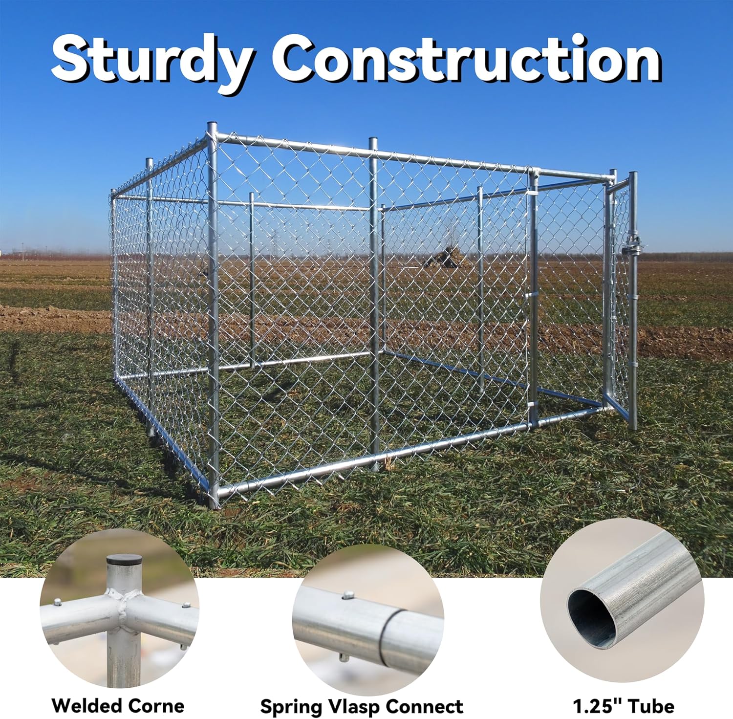 Large Dog Kennel Outdoor Heavy Duty Galvanized Chain Link Metal Dog Pen Enclosure W31159