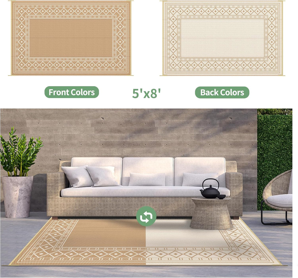5' x 8' Waterproof Reversible Outdoor Plastic Straw Rug E7337