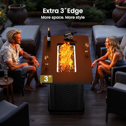 43-Inch Rectangular Propane Fire Pit with 60,000 BTU Output, Cover and Rocks, 304 Stainless Steel H-Burner Q241