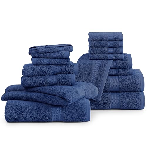 16 Piece 100% Cotton Black Bath Towel Set with 4 Bath Towels, 4 Hand Towels, 8 Wash Cloths X902252