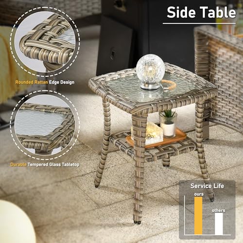 6 Piece Outdoor Wicker Patio Furniture Set with Fire Pit Table (Red) T35248