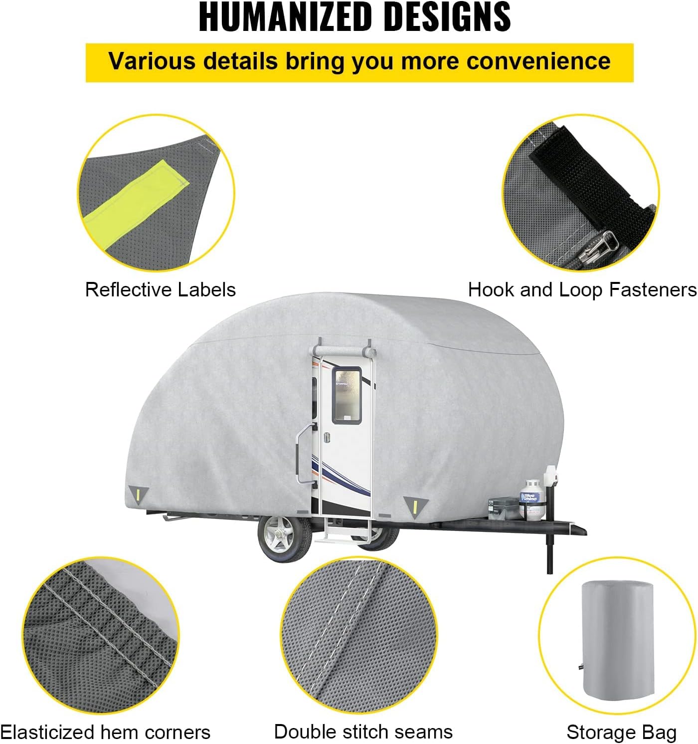 Upgraded Non-Woven 4 Layers Teardrop Trailer Cover with Storage Bag I402497